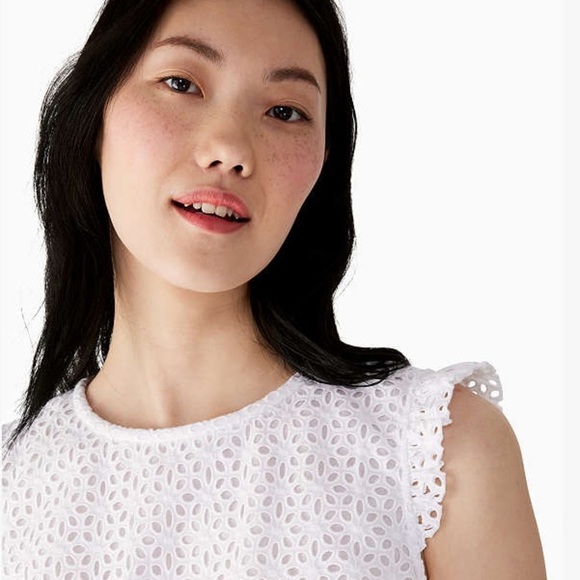 Kate Spade Women’s Eyelet Flounce Top White 100% Cotton Sleeveless Size 10 - Picture 4 of 6
